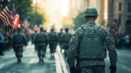 Veterans and active military personnel marching in a Labor Day parade, Labor Day, service recognition