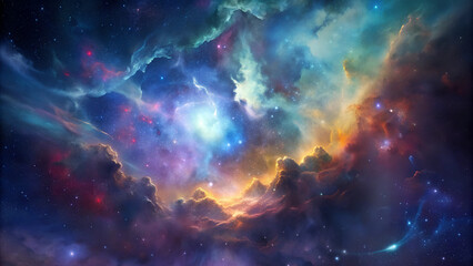 Fototapeta premium Cosmic Nebula with Vibrant Colors in Deep Space
