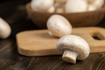 fresh, not cooked mushrooms, white champignons