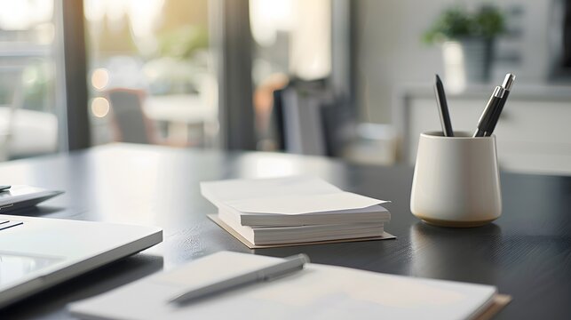White adhesive note paper on an office desk, ideal for business reminders