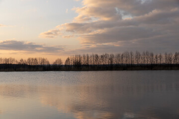 Fototapeta premium beautiful orange sky at sunset in spring