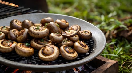 Grilled mushrooms, outdoor