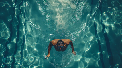 Male athlete practicing swimming in the pool