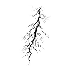 Lightning, electrostatic discharge during thunder bolt cut isolated on transparent background. Natural phenomena of lightning or thunder