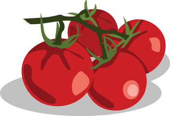 Ilustration of four tomatoes with leaves