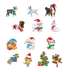 Set santa claus  dogs with reindeer and gifts