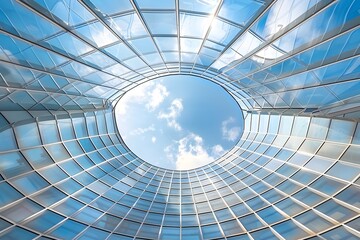 Naklejka premium Stunning View of a Modern Glass Structure Framing the Sky