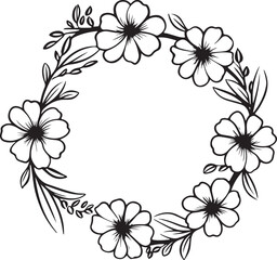 Flower Wreath Vector Line Art