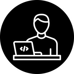 Digital Nomad Vector Line White Circle Black