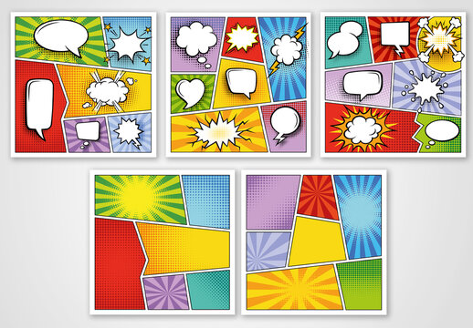 Colorful Vector Comic Backgrounds Templates for Social Posts