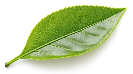 Fototapeta premium one single green chai or tea leaf isolated on white background