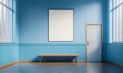 Fototapeta premium Detailed 3D rendering of a blank wall in a school locker room, ready for your designs, logos, or messages, providing a lifelike preview in a familiar school environment