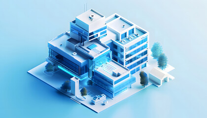 an isometric 3D Smart Hospital building, portraying a technologically advanced healthcare facility  design