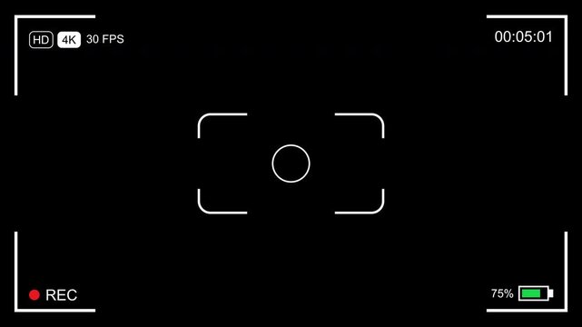 Illustrated frame of the video camera screen overlay on transparent background. 4K Video 