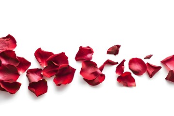 Scattered Red Rose Petals on White Background