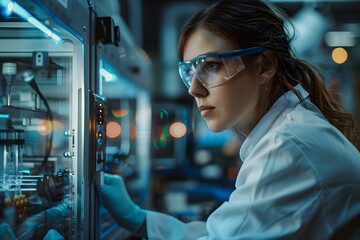 Focused Scientist Analyzing Data in a High-Tech Laboratory