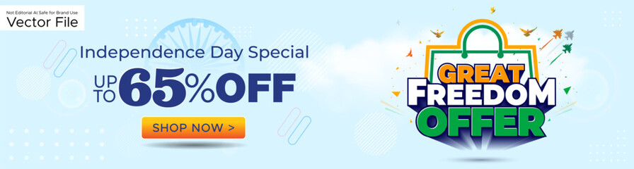 Independence day of India freedom festival offer sale concept. 65% off on shopping. © New concept & ideas