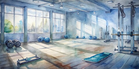 Sweat-drenched exercise equipment and empty mats scattered around a modern gym studio, evoking the intense energy of a high-intensity workout session just concluded.