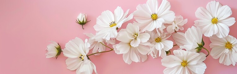 Obraz premium Gentle White Daisy Flowers on Soft Pink Background