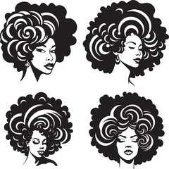 Beautiful African American Women Hair Silhouette Vector Set