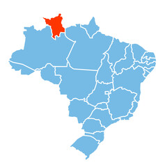 Roraima State of Brazil map prominent in orange color