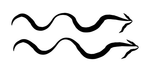 Hand drawn simple arrow drawn with wax crayon, chalk or charcoal. Uneven dry texture for underlining highlighting. Pencil drawn lines, strikethrough, grungy vector isolated on white.