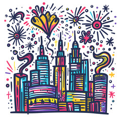 Fototapeta premium New Year and Christmas card, graphic advertising backgrounds in a doodle 2D illustrator style.
