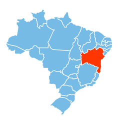bahia State of Brazil map prominent in orange color