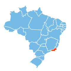 Rio De Janeiro State of Brazil map prominent in orange color