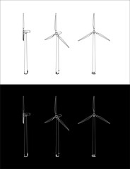 set windmill or wind turbine blueprint. line drawing of wind farm, renewable energy wind turbines illustration line art vector  © WINDERFULL STUDIO