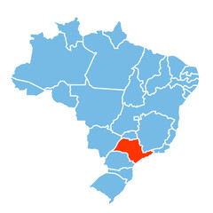 Fototapeta premium Sao Paulo State of Brazil map prominent in orange color