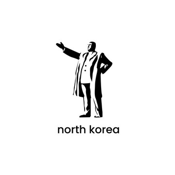 North Korea Leader Statue Logo Design with Mansudae Monument Silhouette, Historic Cultural Symbol of Pyongyang, Political Power Icon, Vector Illustration for Identity, Heritage, and City Branding