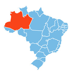 Obraz premium Amazonas State of Brazil map prominent in orange color.
