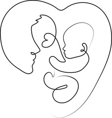 logo of a woman with a newborn baby in a heart in an abstract style, line art