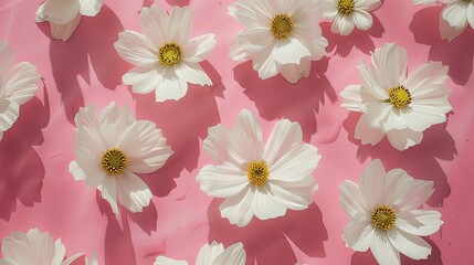 Fototapeta premium Gentle White Daisy Flowers on Soft Pink Background