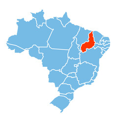 Piaul State of Brazil map prominent in orange color