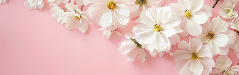 Fototapeta premium Gentle White Daisy Flowers on Soft Pink Background