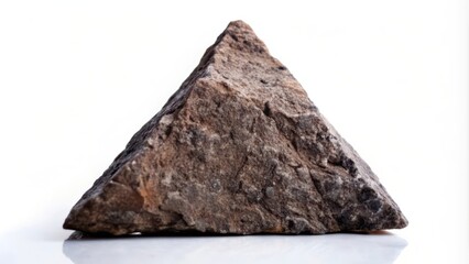 A triangular shaped rock with a rough surface.