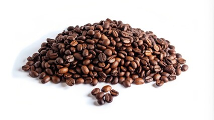 Obraz premium Heap of Roasted Coffee Beans on a White Background