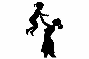 Mom lifting Child black Silhouette Vector, Mother and daughter Silhouette Clip art

