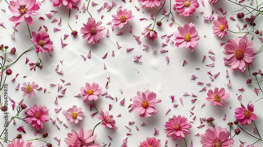 Aufkleber small pink daisies scattered throughout the image on a white background. generative ai.