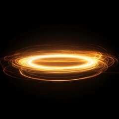 Naklejka premium A glowing circle of light on a black background. The circle is surrounded by a blurry, glowing line