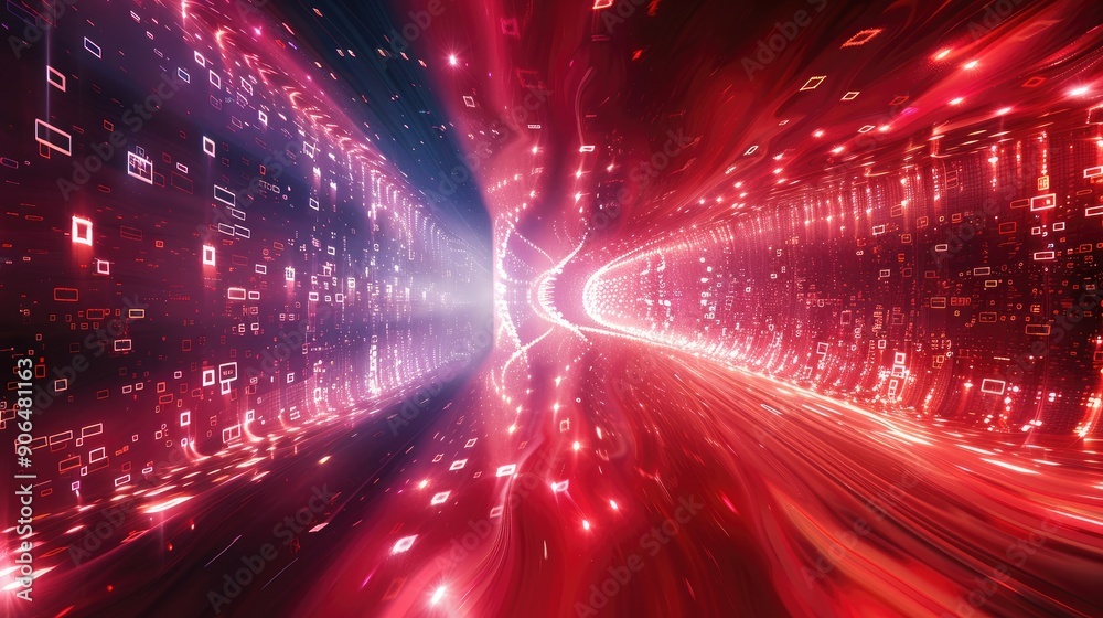 Wall mural digital and technology background in red and black colors. generative ai.