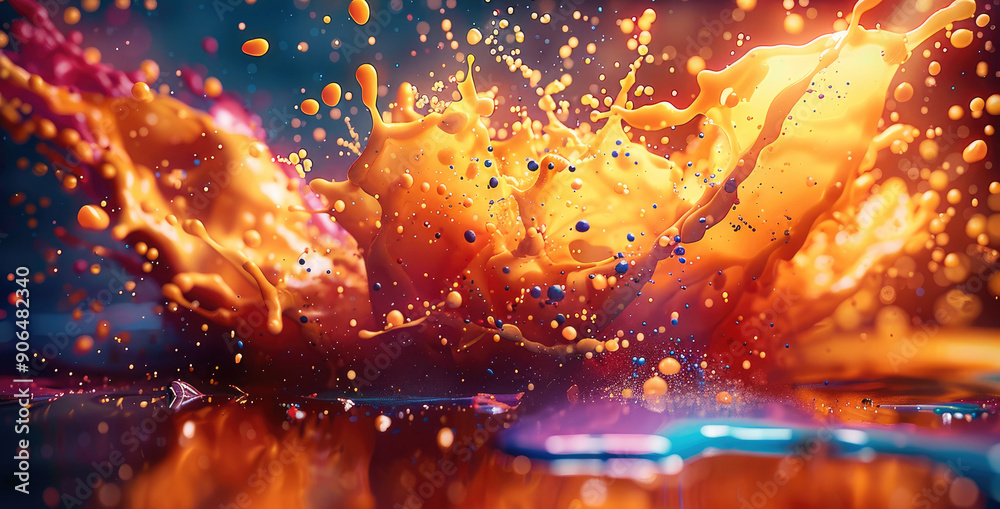 Leinwandbilder energetic paint explosion with vibrant splashes and drops, forming a dynamic abstract background in 