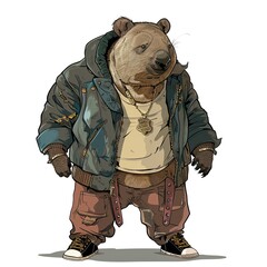 Fototapeta premium Wombat Vintage Hip-Hop animal fashion cartoon isolated whitebackground 16:9