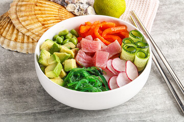 Hawaiian cuisine - poke with tuna and rice