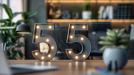 Illuminated Number 55 on Modern Office Desk