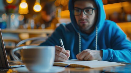 The student studying in cafe