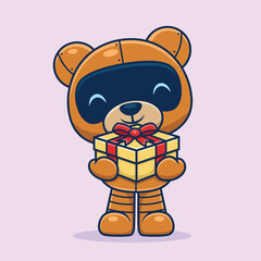 Teddy bear robot with a gift