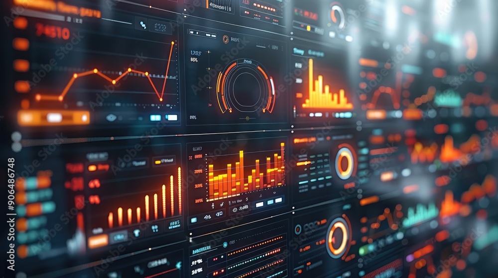 Poster financial analytics dashboard, data visualization charts, flat design illustration. generative ai.